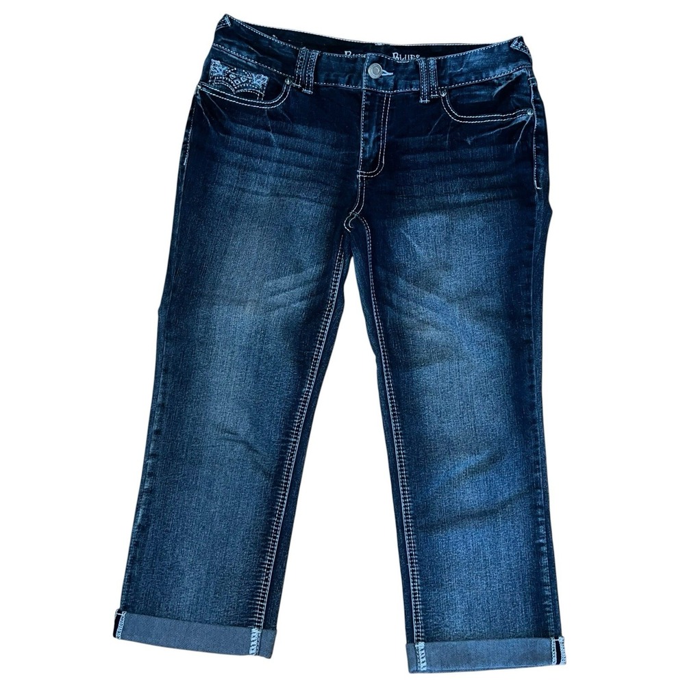 Rhythm In Blues Jeans Womens 10 Blue Denim Capri Rolled Hem Mid Rise Bling Y2K